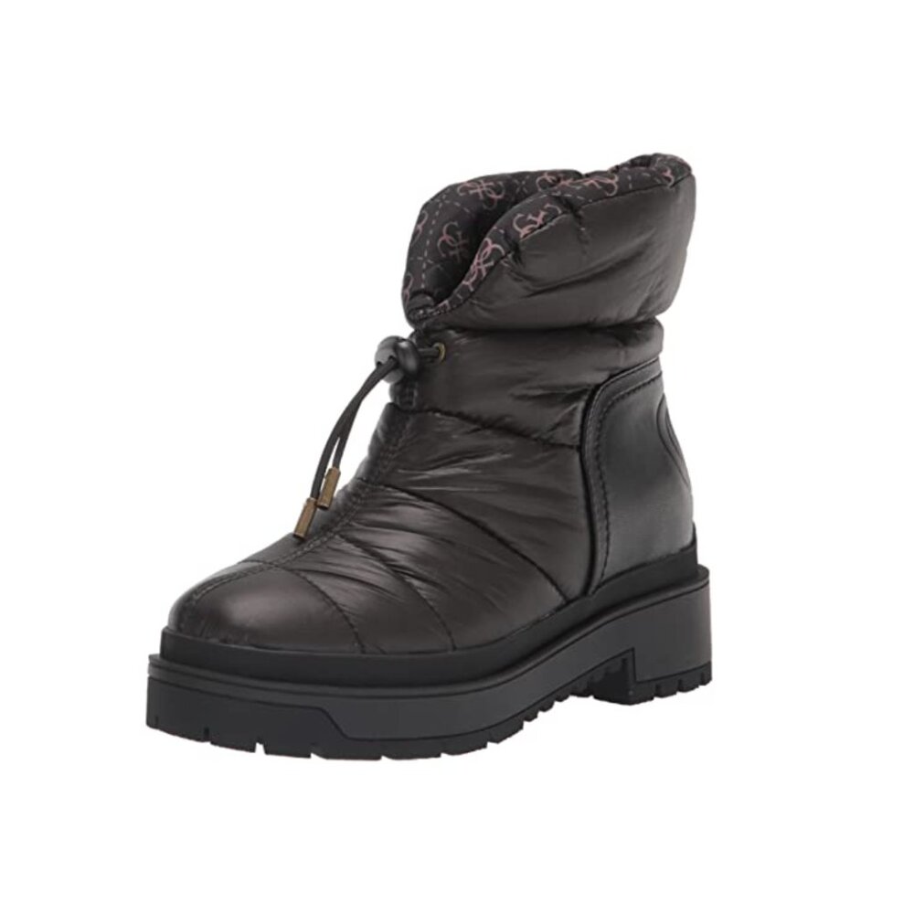 GUESS Puffer Snow Boots Black Logo Winter Waterproof Lug Sole – Women’s 8.5